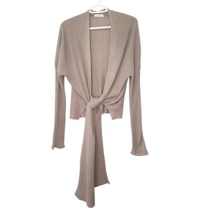 Mod Ref Ribbed Knit Long Sleeve Wrap Cardigan Sweater Womens Size M Taupe